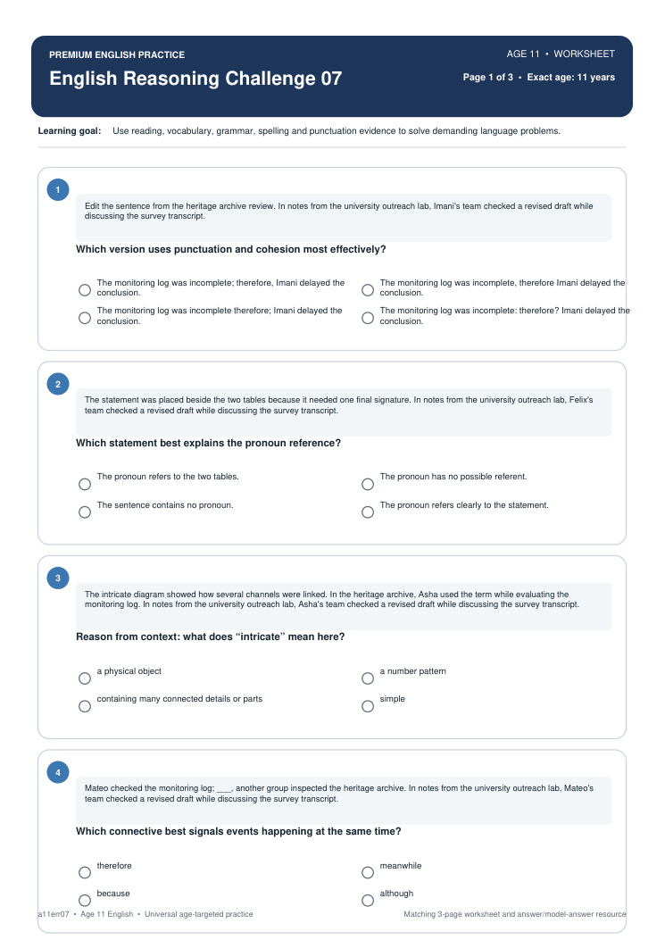 English Reasoning Challenge 07 worksheet preview