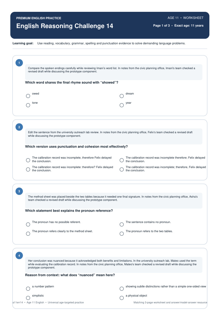 English Reasoning Challenge 14 worksheet preview