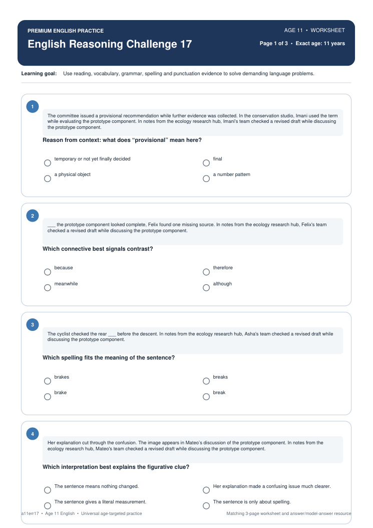 English Reasoning Challenge 17 worksheet preview