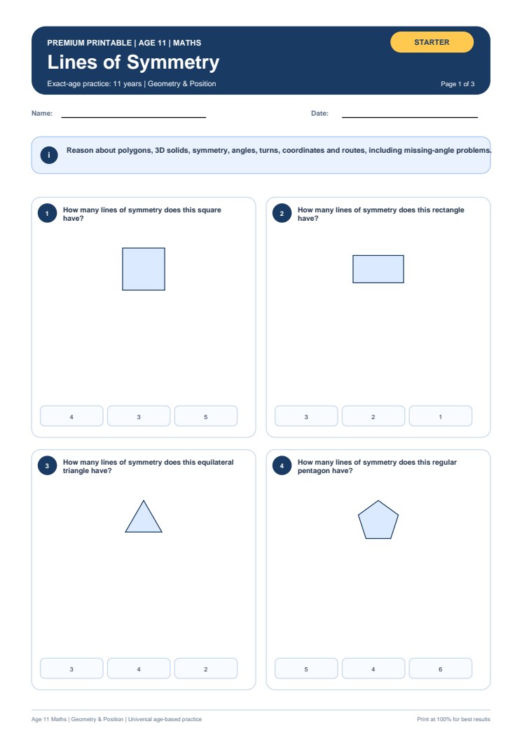 Lines of Symmetry worksheet preview