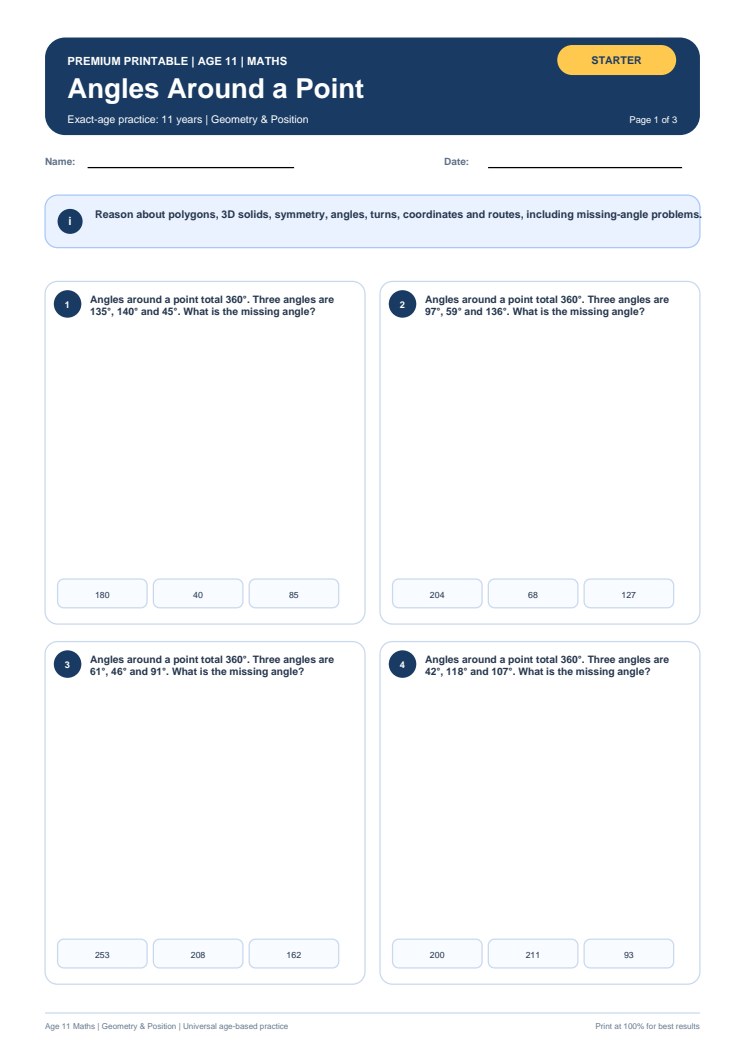 Angles Around a Point worksheet preview