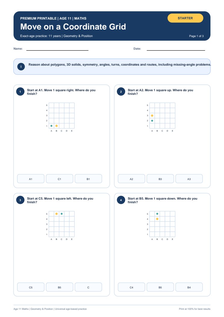 Move on a Coordinate Grid worksheet preview