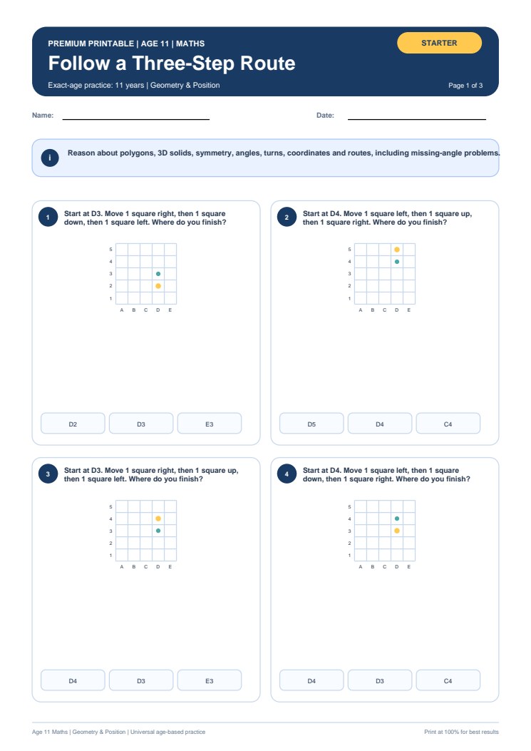 Follow a Three-Step Route worksheet preview