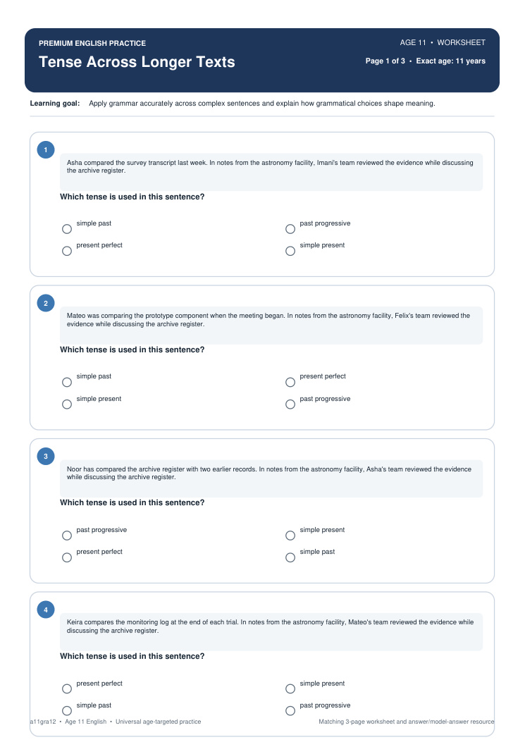 Tense Across Longer Texts worksheet preview