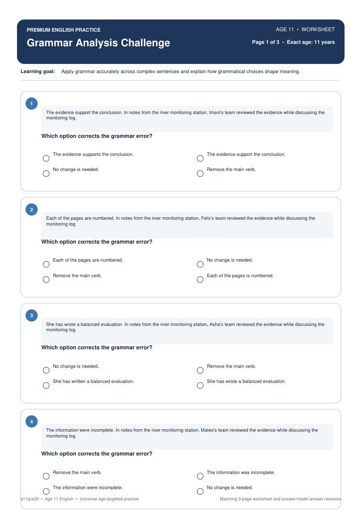 Grammar Analysis Challenge worksheet preview