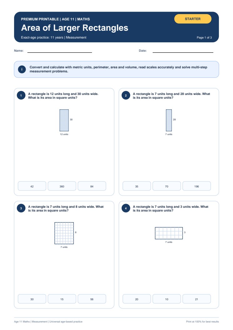 Area of Larger Rectangles worksheet preview