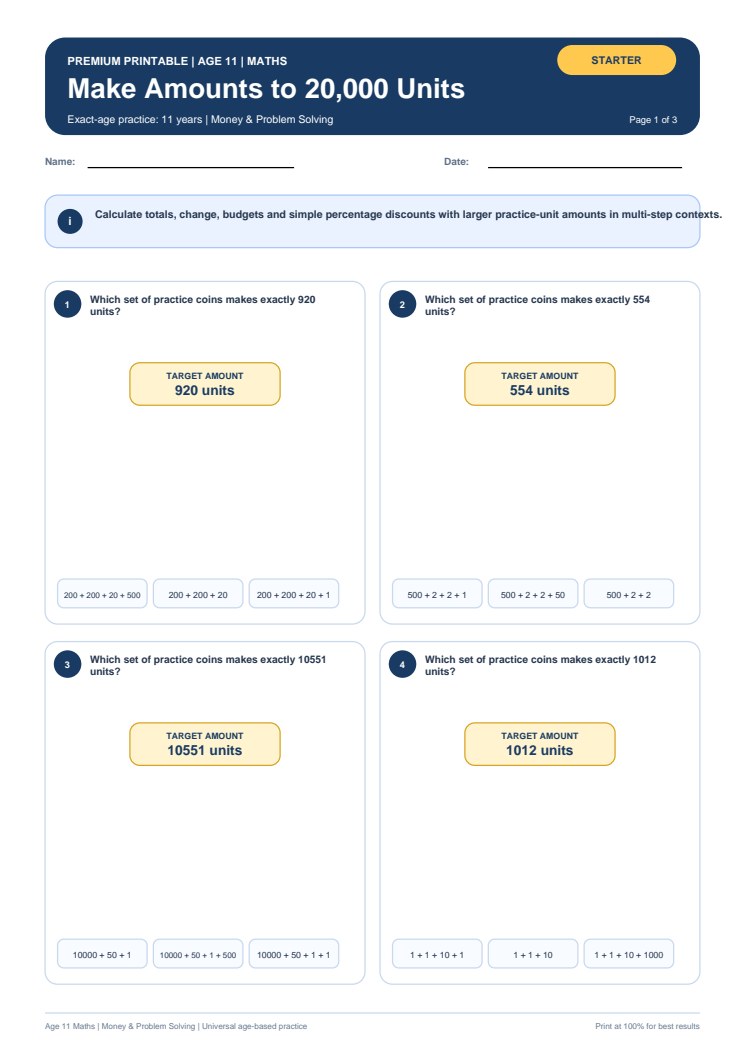 Make Amounts to 20,000 Units worksheet preview