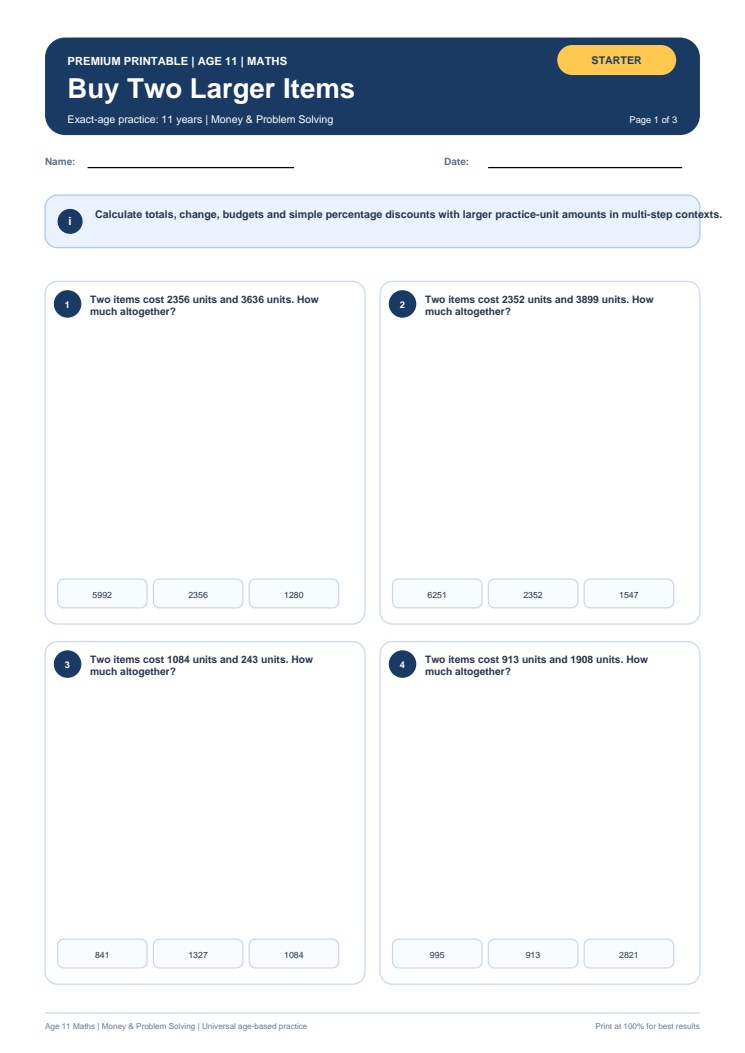 Buy Two Larger Items worksheet preview