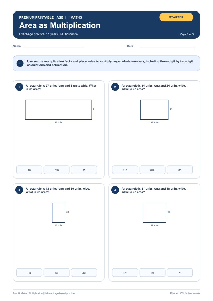 Area as Multiplication worksheet preview