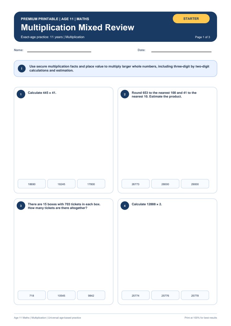 Multiplication Mixed Review worksheet preview