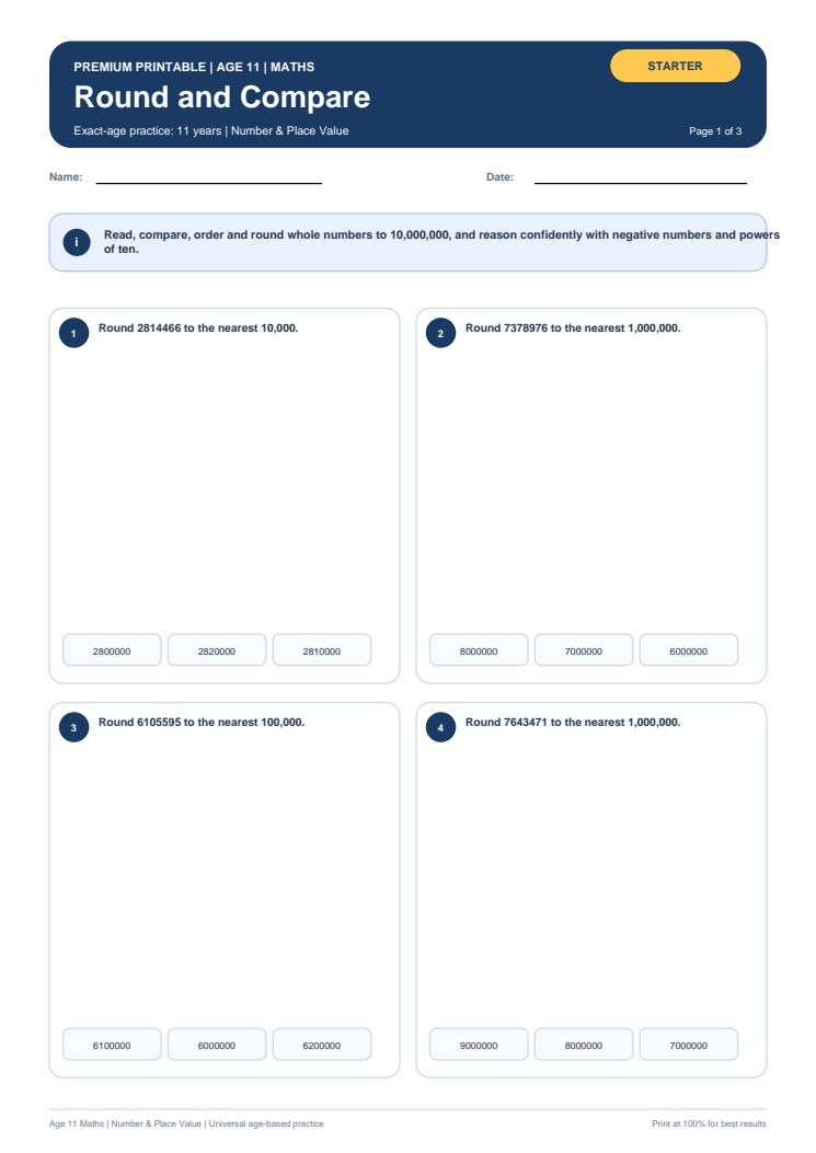 Round and Compare worksheet preview