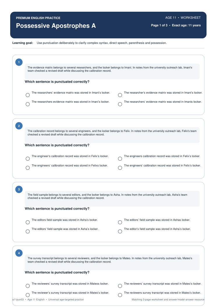 Possessive Apostrophes A worksheet preview