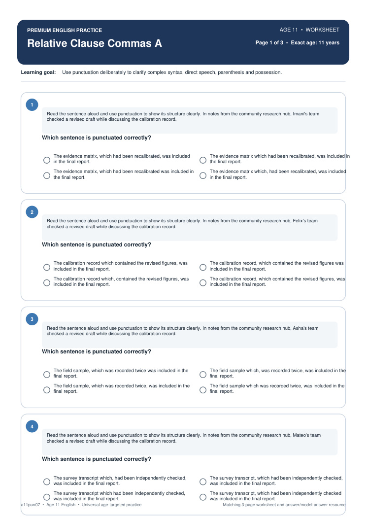 Relative Clause Commas A worksheet preview