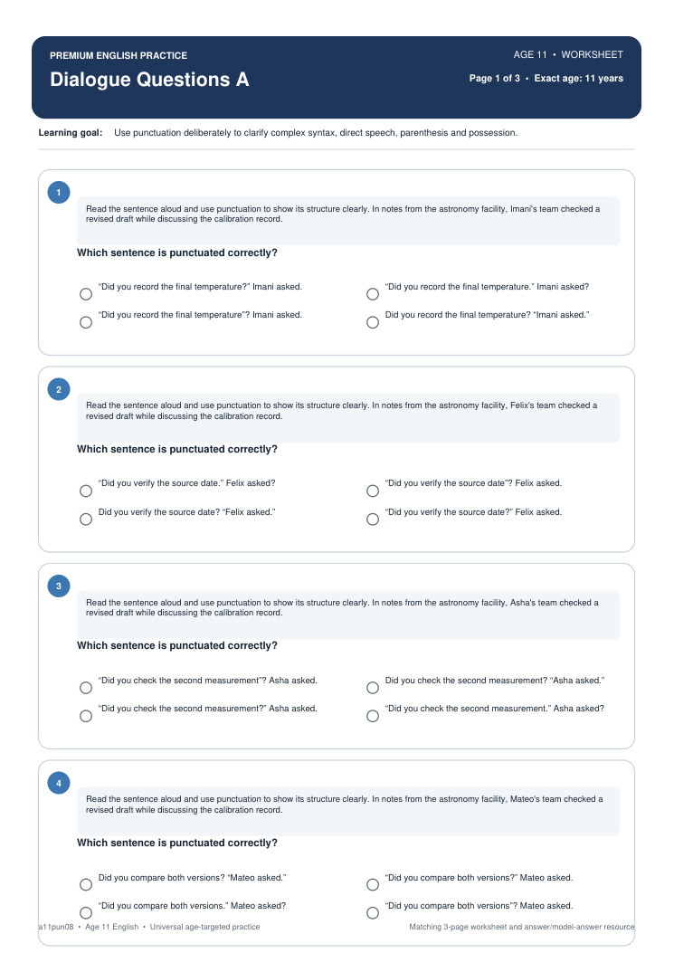 Dialogue Questions A worksheet preview
