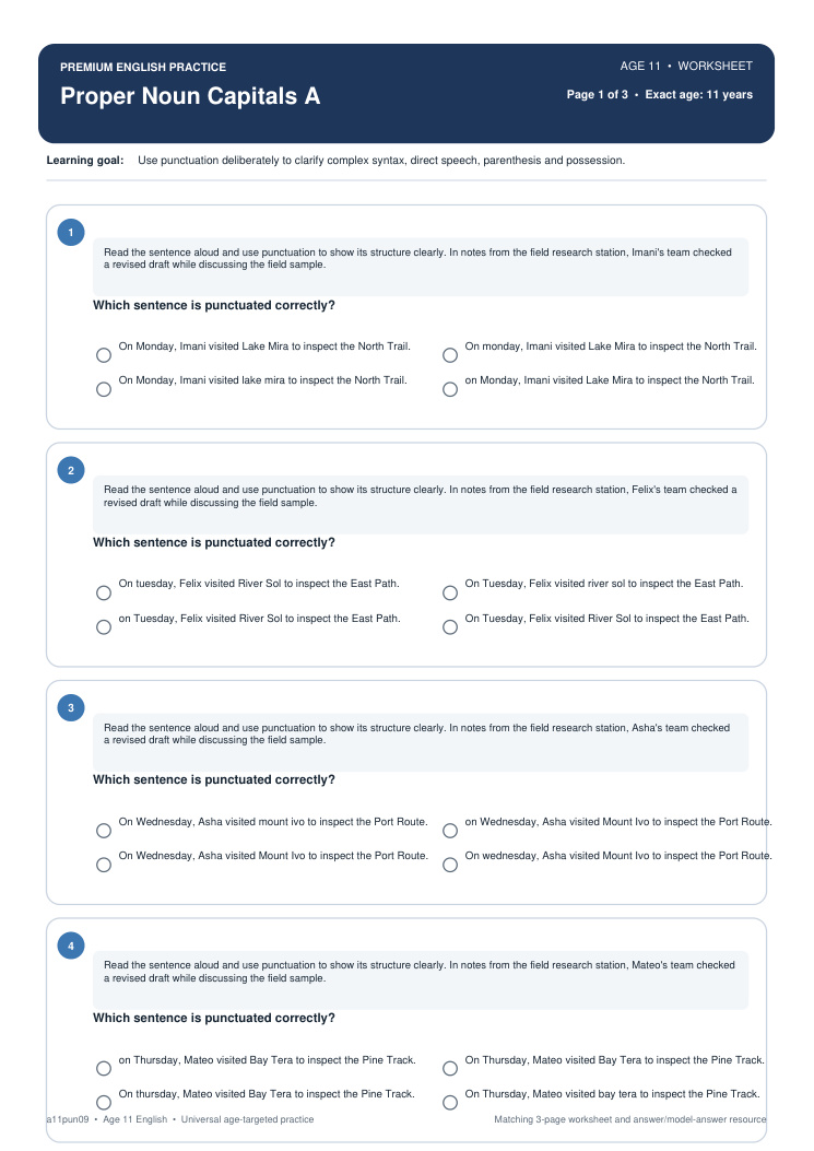 Proper Noun Capitals A worksheet preview