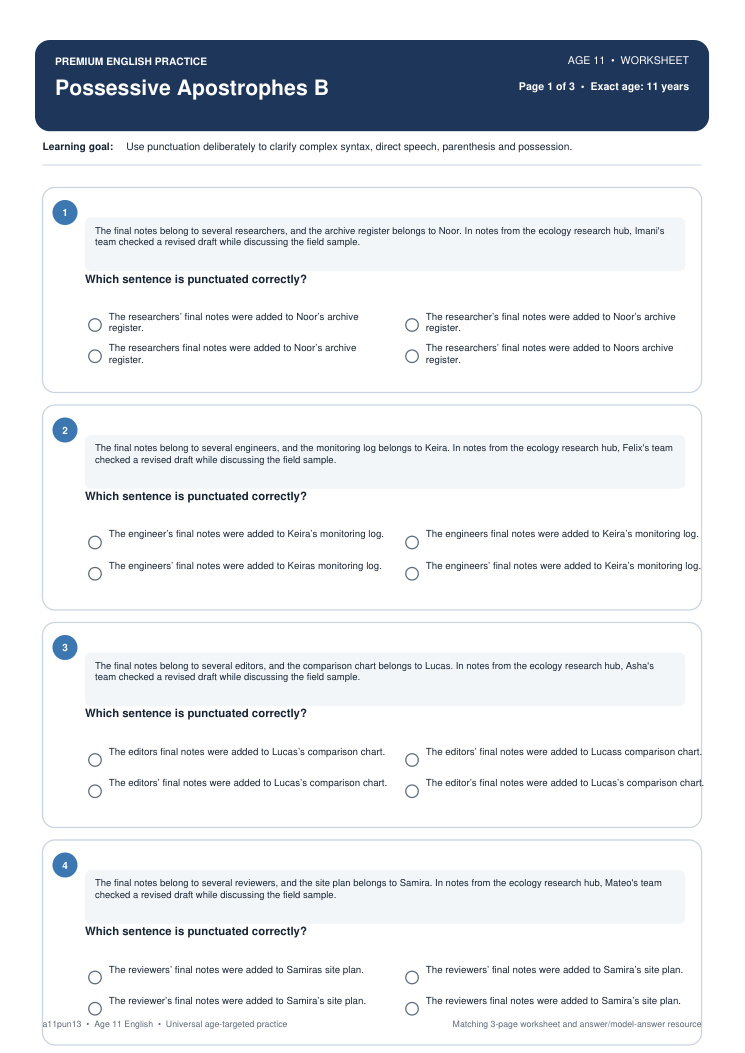 Possessive Apostrophes B worksheet preview