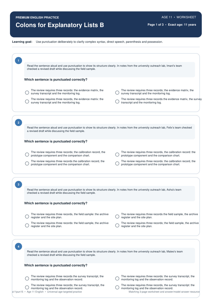 Colons for Explanatory Lists B worksheet preview