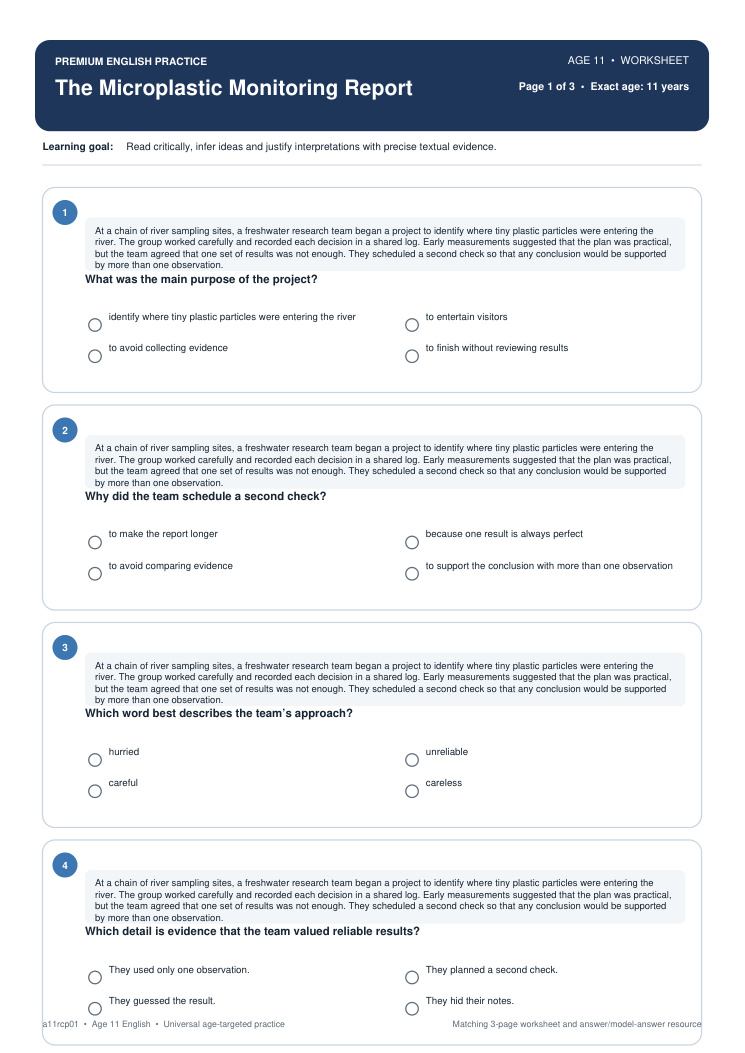 The Microplastic Monitoring Report worksheet preview