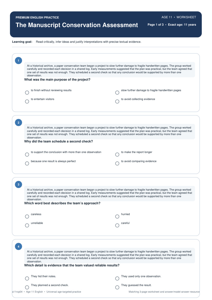 The Manuscript Conservation Assessment worksheet preview