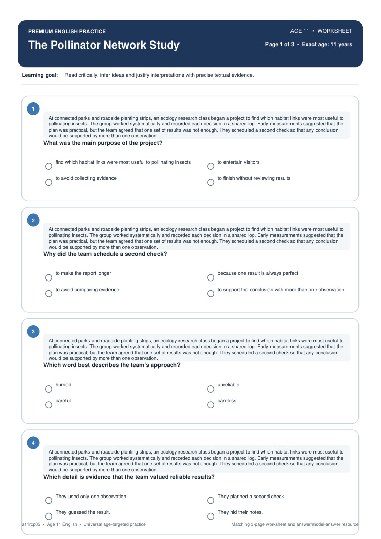 The Pollinator Network Study worksheet preview