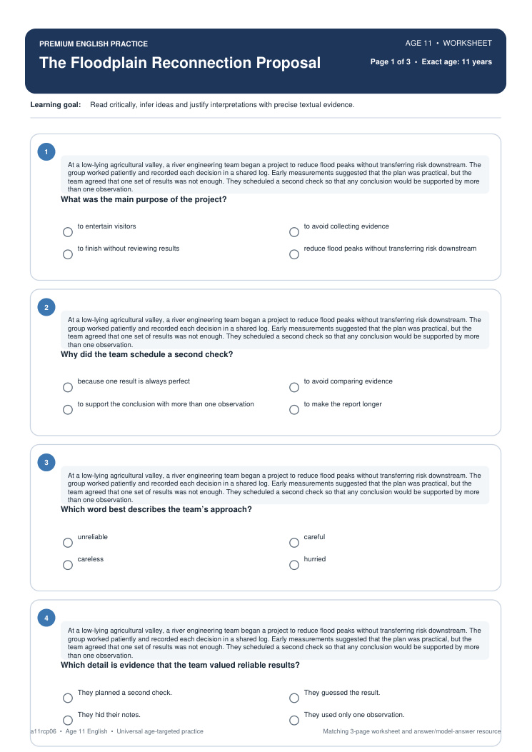 The Floodplain Reconnection Proposal worksheet preview