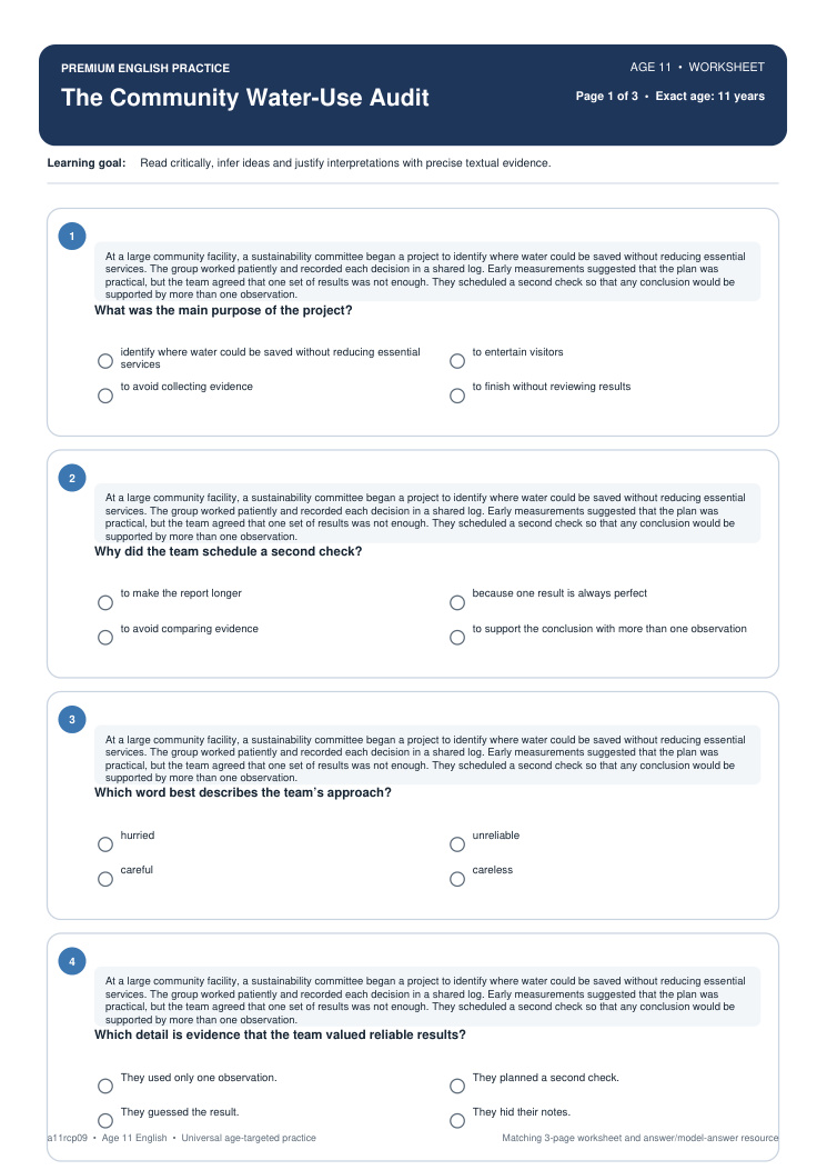 The Community Water-Use Audit worksheet preview