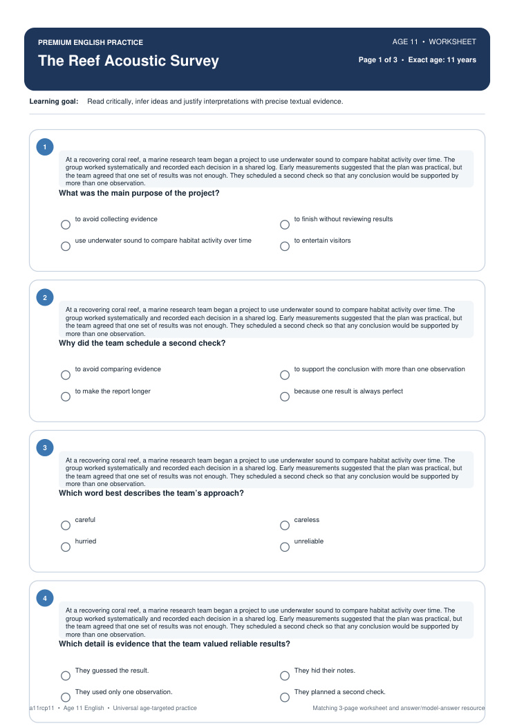 The Reef Acoustic Survey worksheet preview