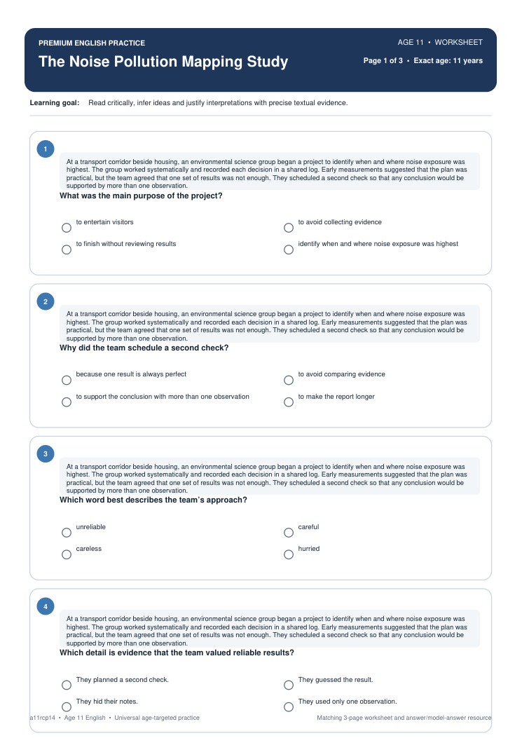 The Noise Pollution Mapping Study worksheet preview