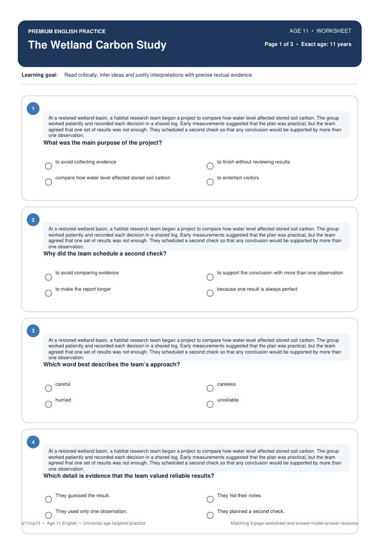 The Wetland Carbon Study worksheet preview