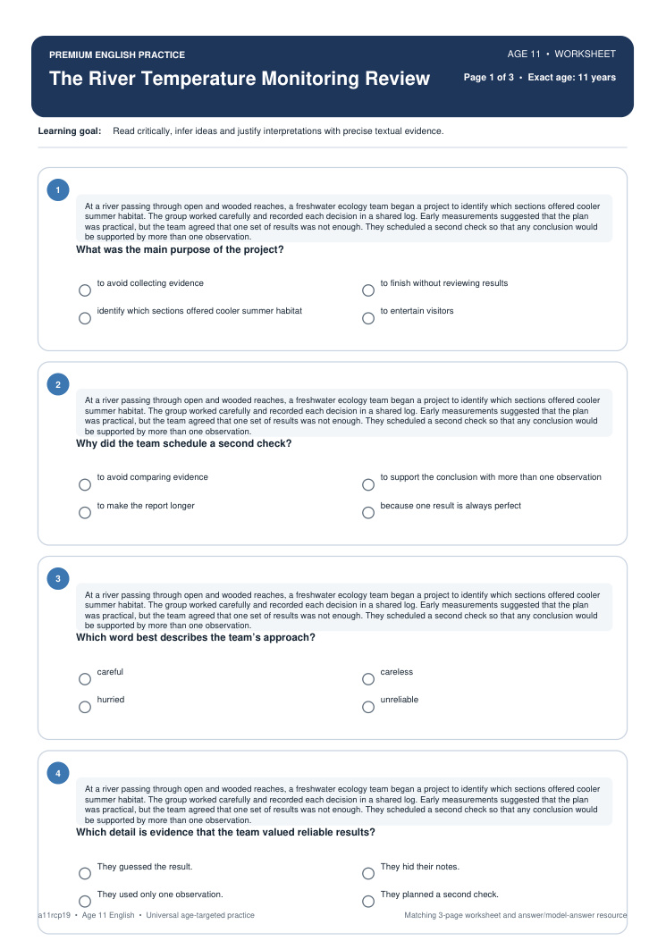 The River Temperature Monitoring Review worksheet preview