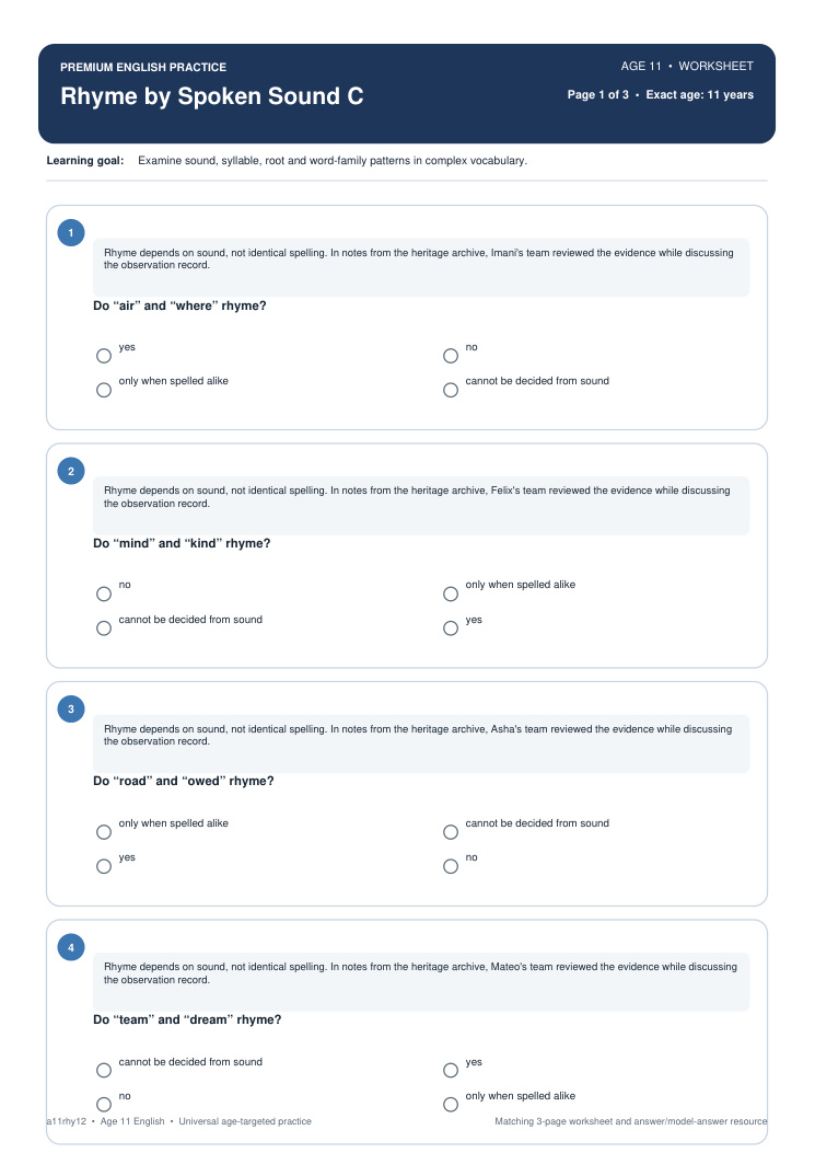 Rhyme by Spoken Sound C worksheet preview