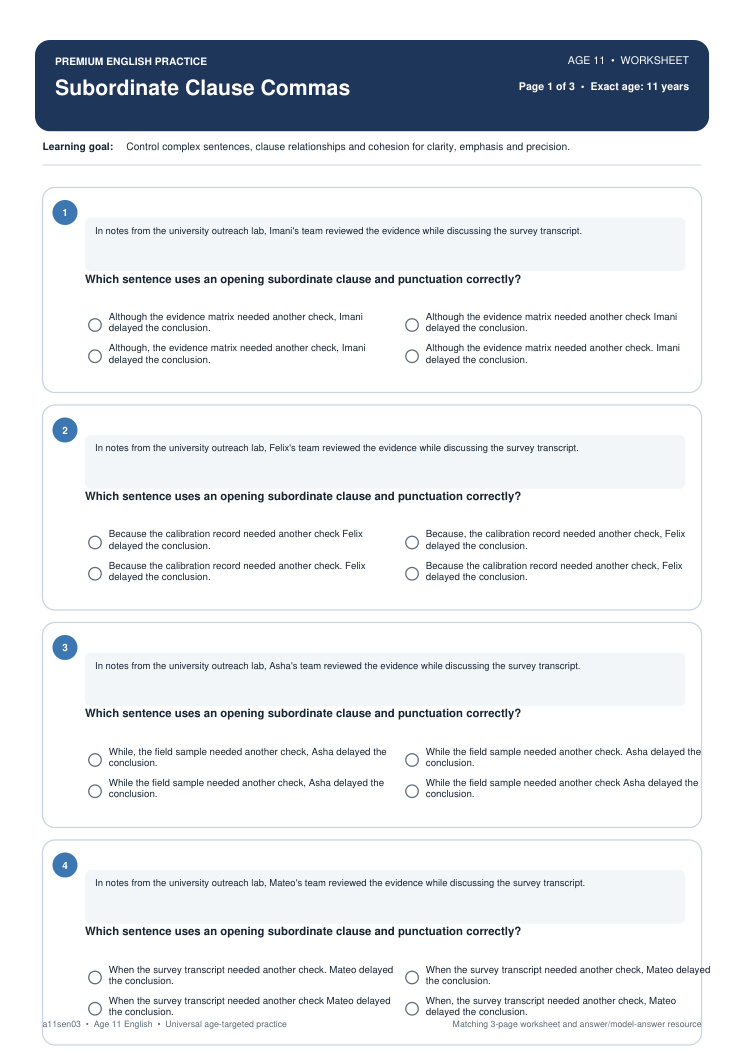 Subordinate Clause Commas worksheet preview