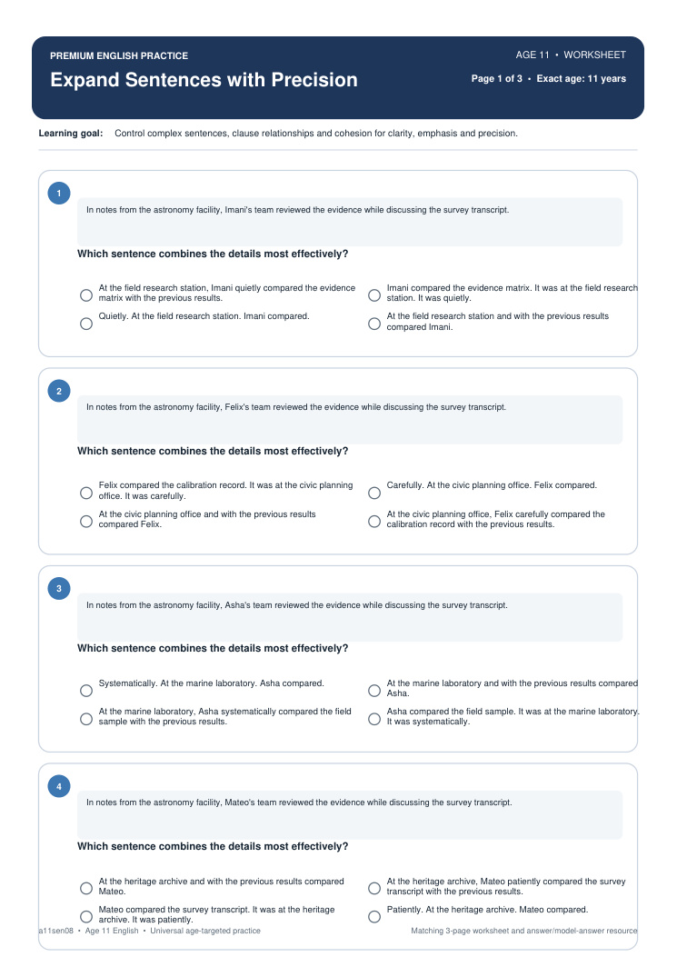 Expand Sentences with Precision worksheet preview