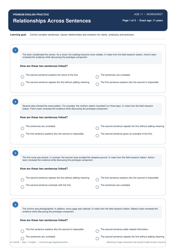 Relationships Across Sentences worksheet preview