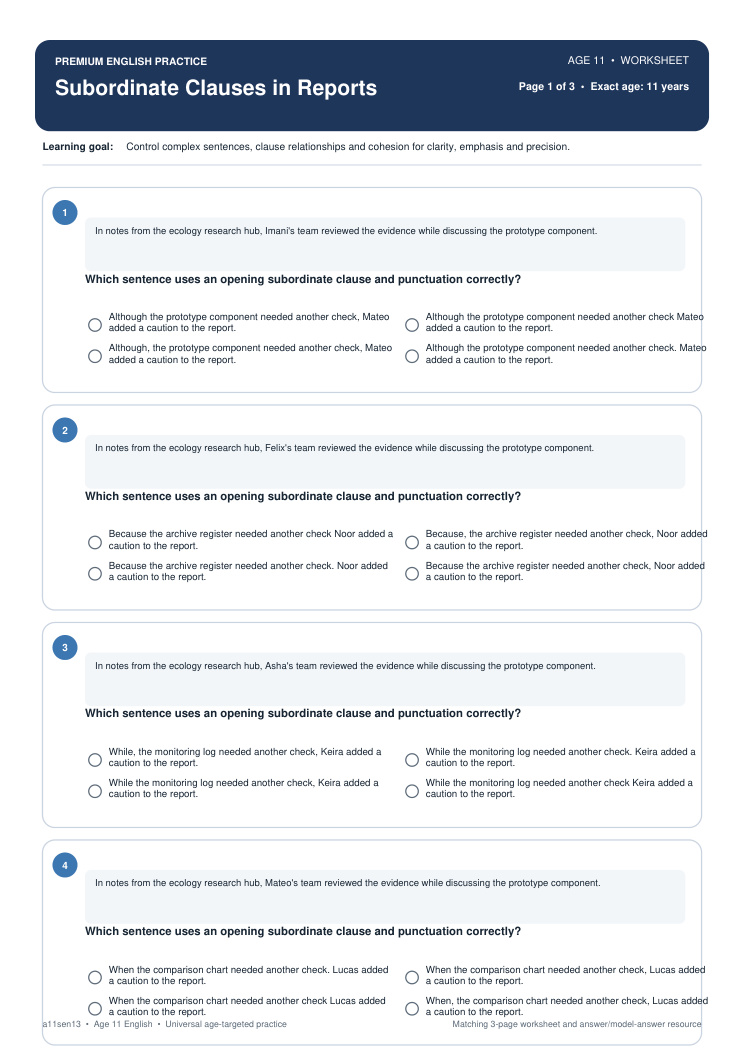 Subordinate Clauses in Reports worksheet preview