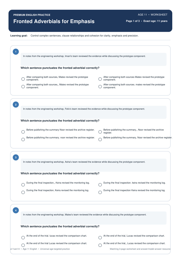 Fronted Adverbials for Emphasis worksheet preview
