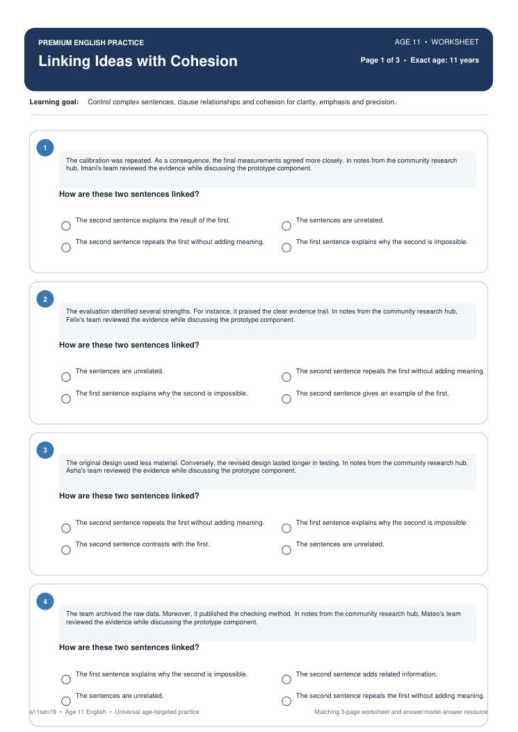 Linking Ideas with Cohesion worksheet preview