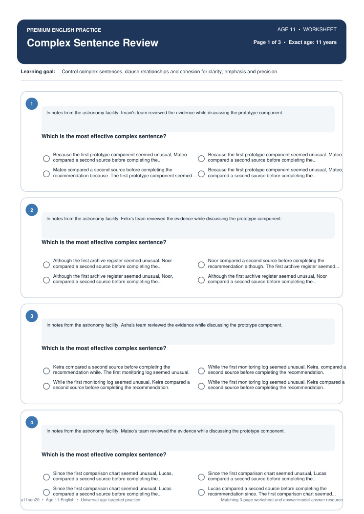 Complex Sentence Review worksheet preview