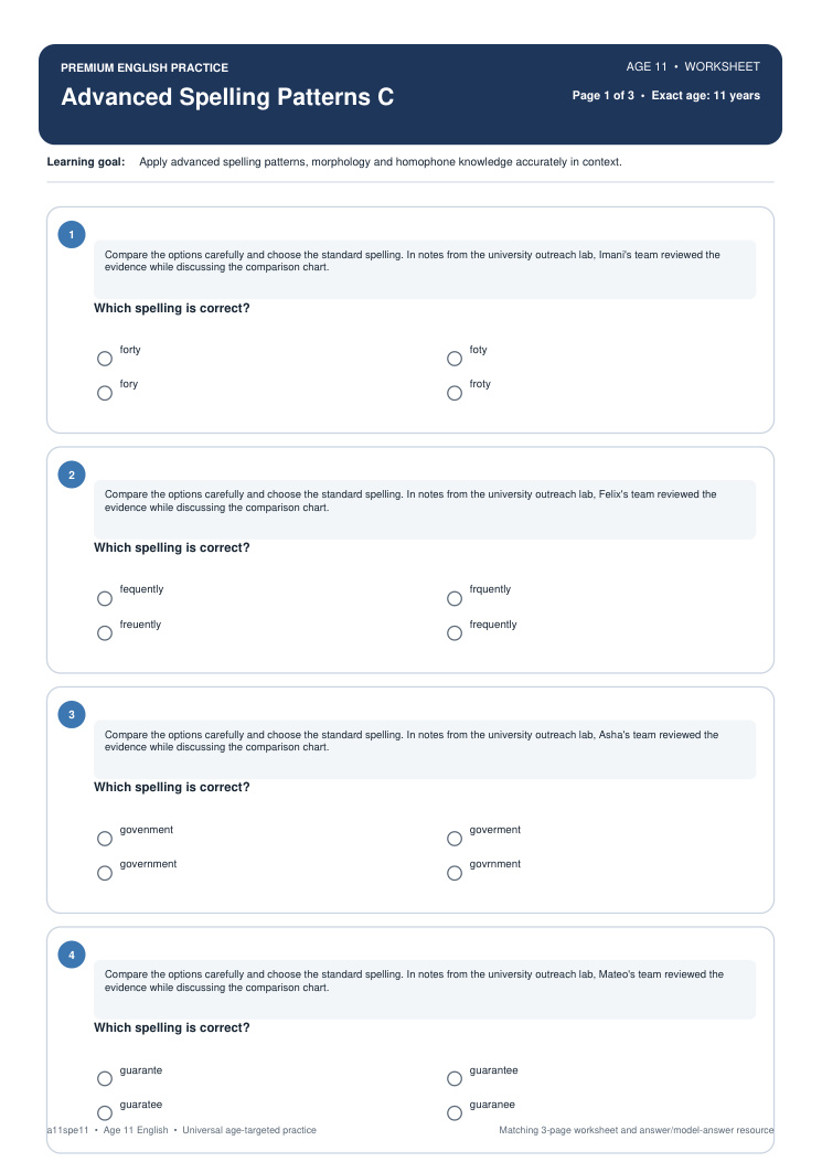 Advanced Spelling Patterns C worksheet preview