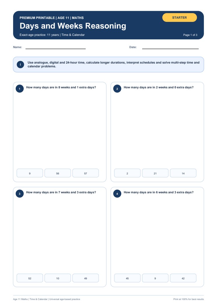 Days and Weeks Reasoning worksheet preview