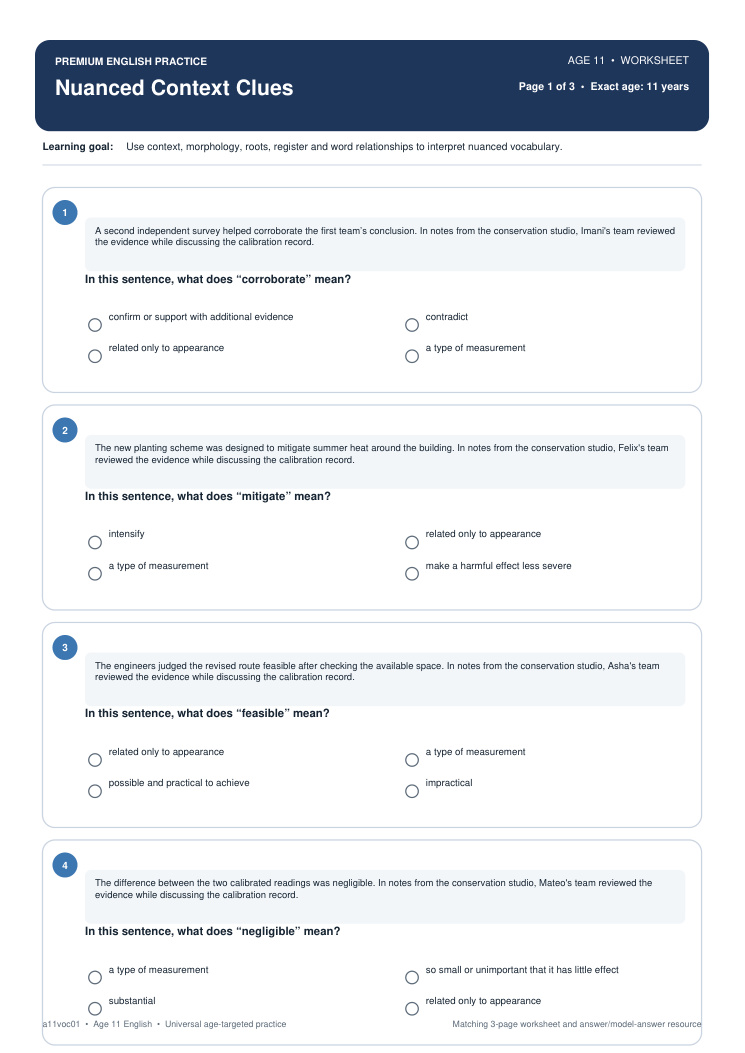 Nuanced Context Clues worksheet preview