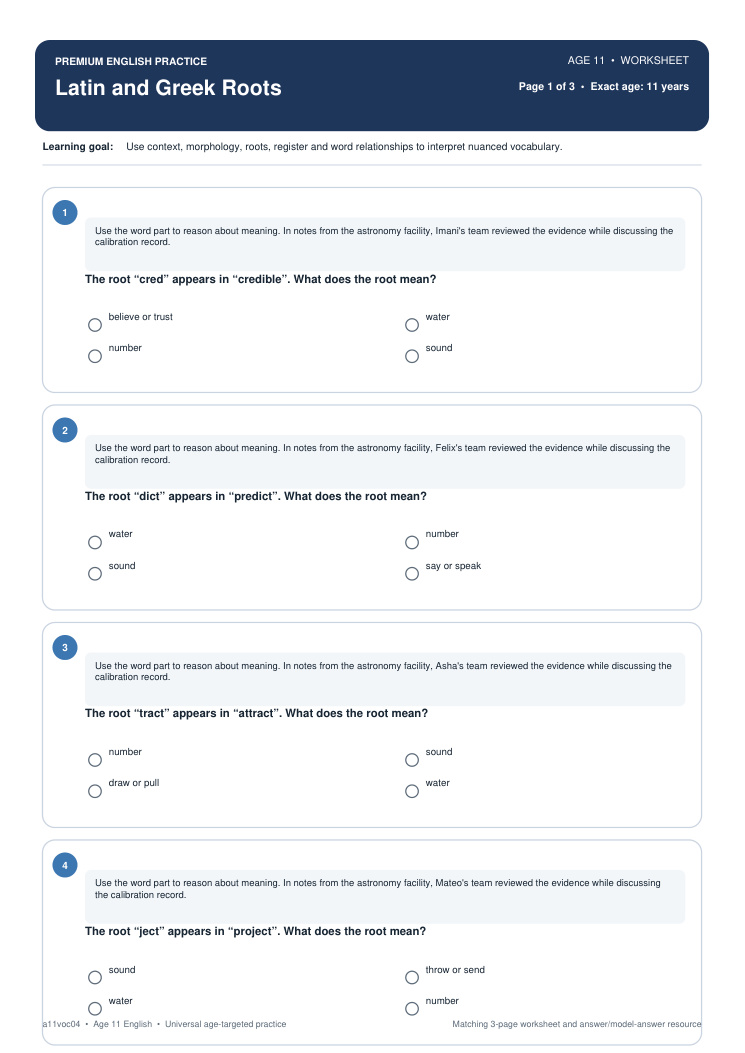 Latin and Greek Roots worksheet preview