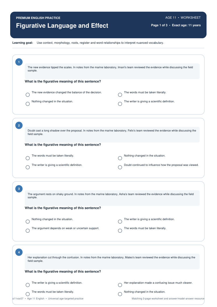 Figurative Language and Effect worksheet preview