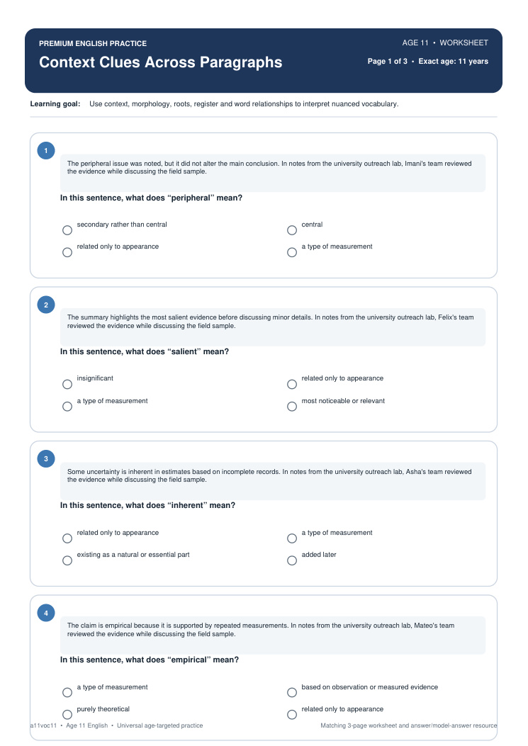 Context Clues Across Paragraphs worksheet preview