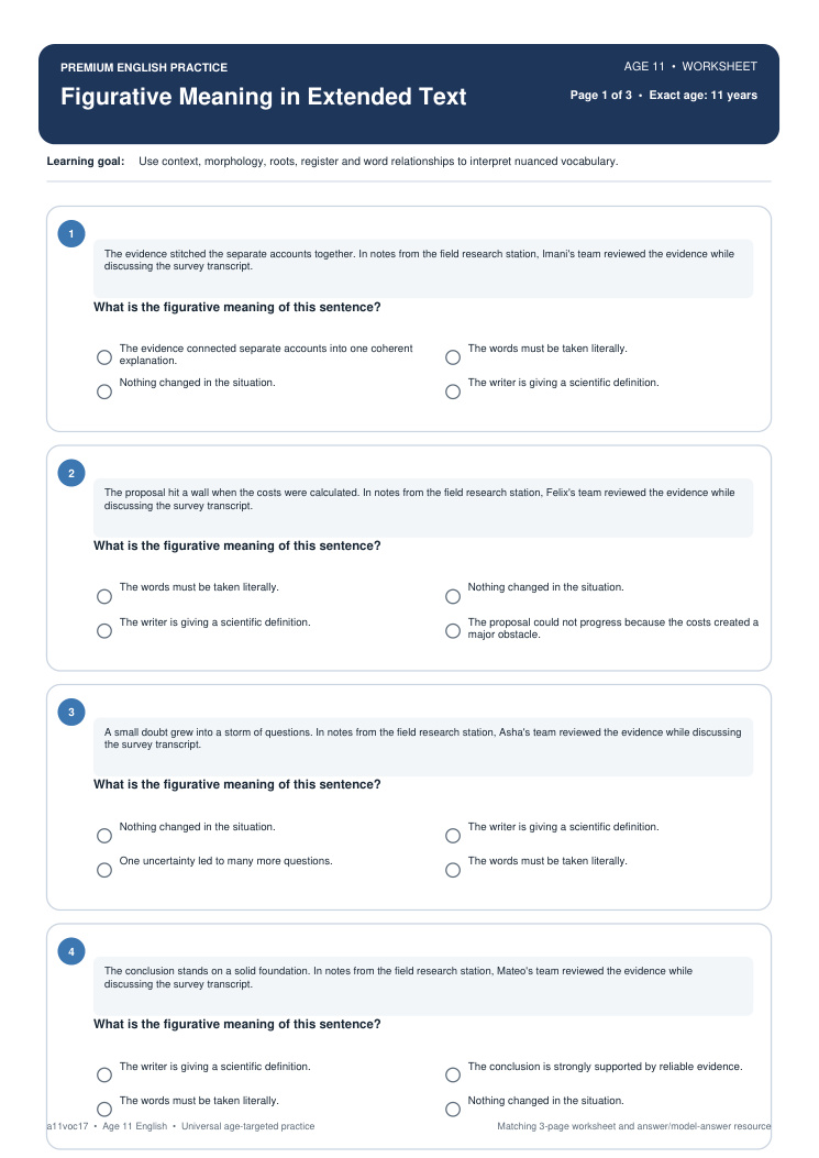 Figurative Meaning in Extended Text worksheet preview