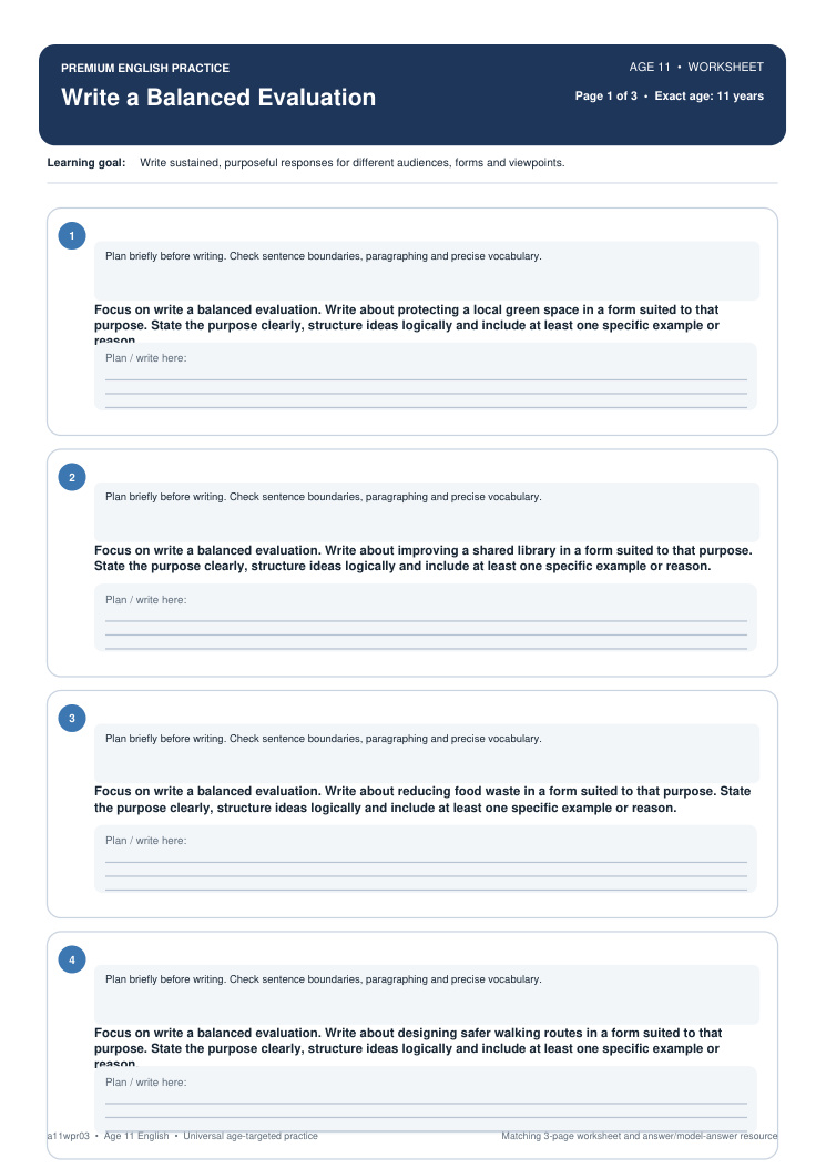 Write a Balanced Evaluation worksheet preview