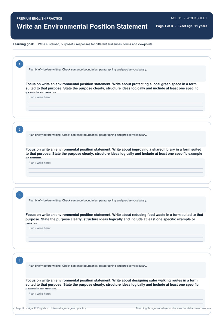 Write an Environmental Position Statement worksheet preview