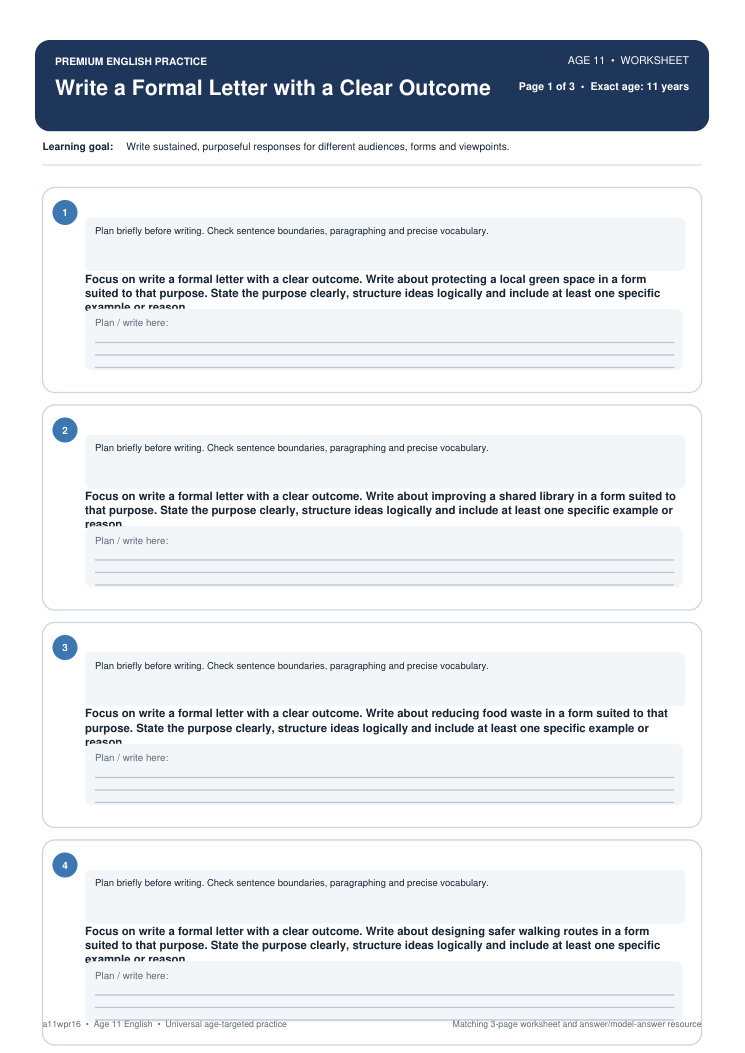 Write a Formal Letter with a Clear Outcome worksheet preview