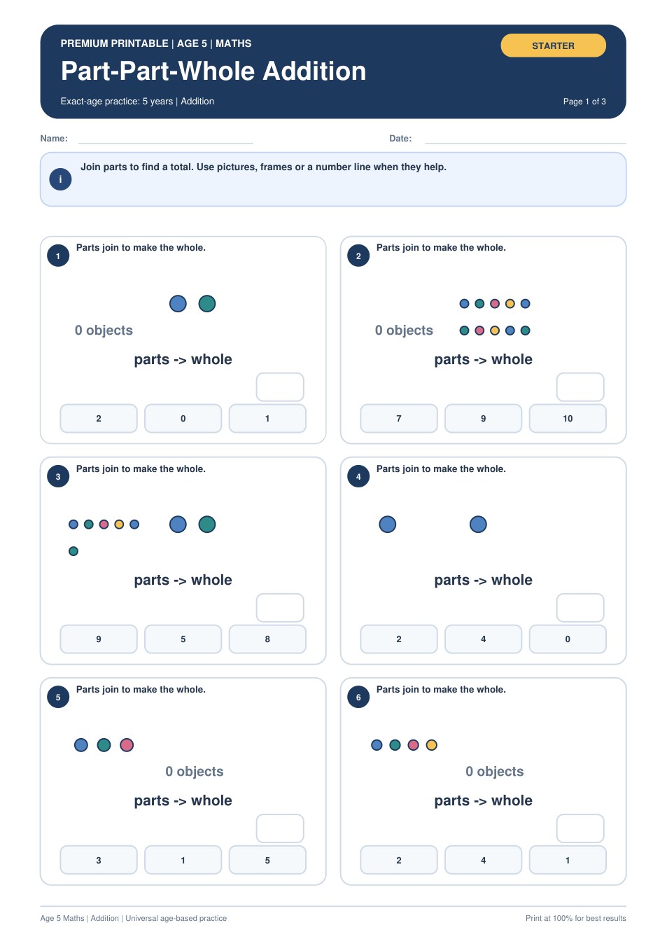 Part-Part-Whole Addition worksheet preview