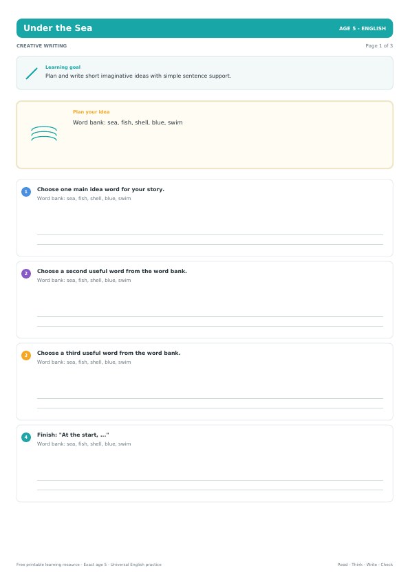 Under the Sea worksheet preview